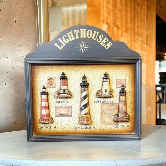 Source Unknown Other - Old Large Wooden Lighthouse 3D Wall Art Plaque
